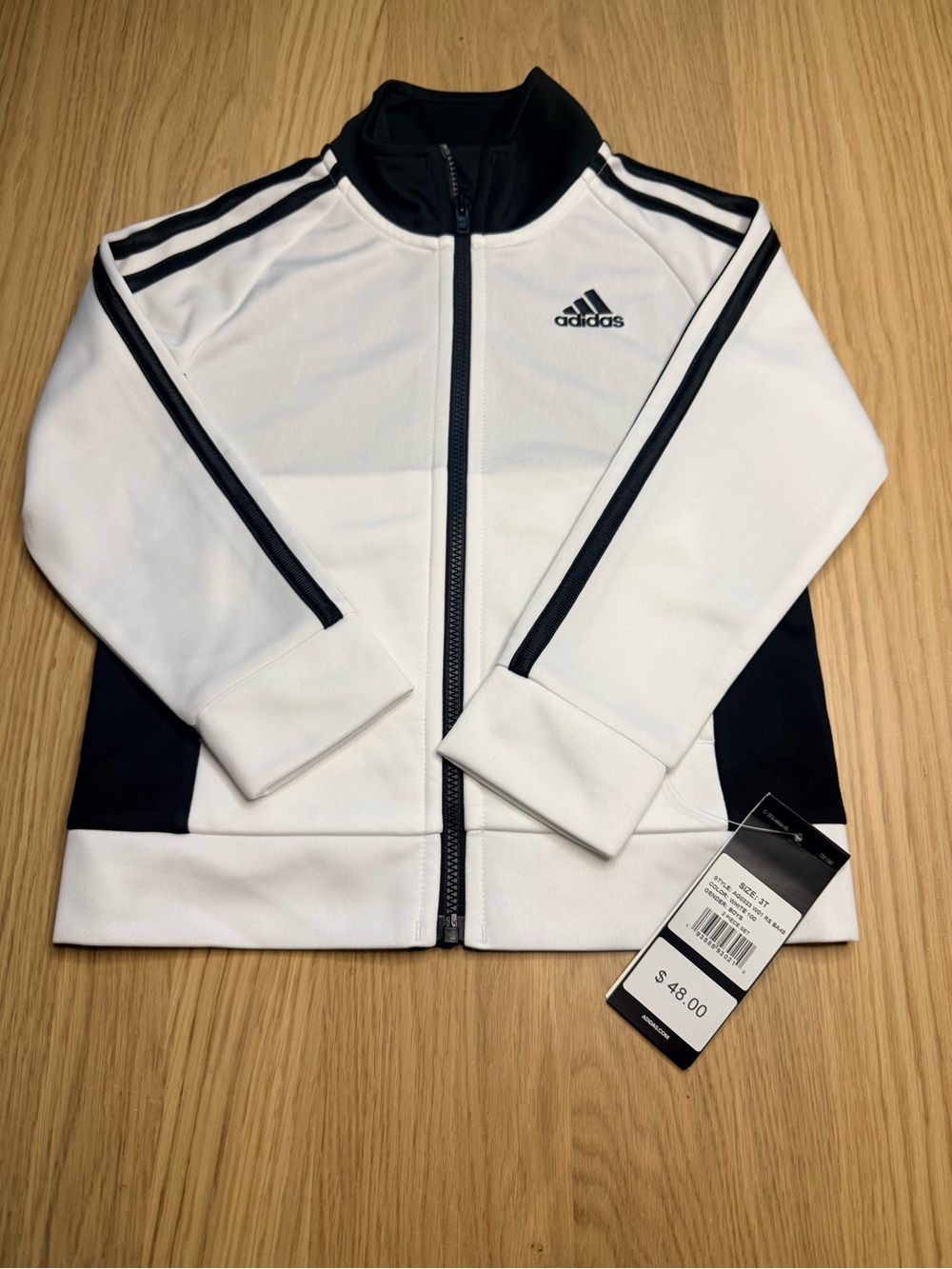 ADIDAS Boys 3T Sporty White Black‎ Zipper Pockets Track Jacket
